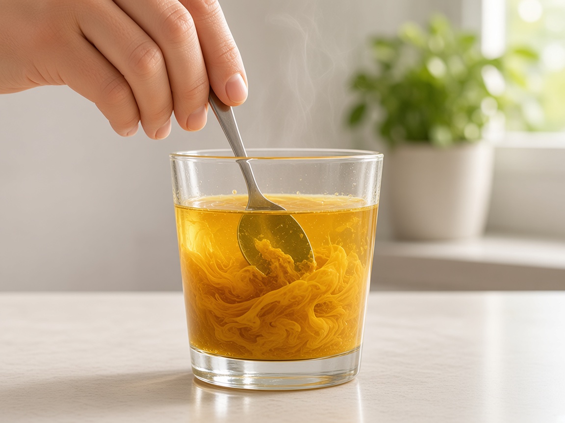 Złota pasta mieszana łyżką w słoiku